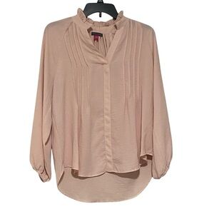 Vince Camuto Pink 3/4 Sleeve Blouse Mandarin Collar Pleated Details - Size S
